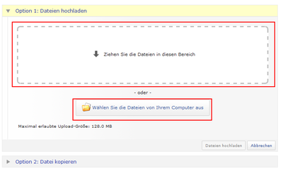 Screenshot: Datei hochladen