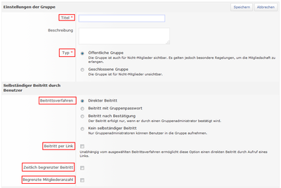 Screenshot: Gruppeneinstellungen