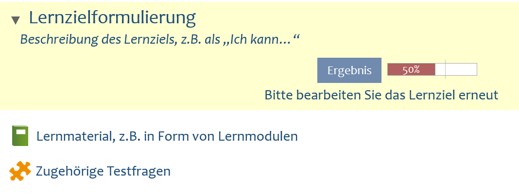 ILIAS Screenshot für das Formulieren von Lernzielen auf der Lernplattform