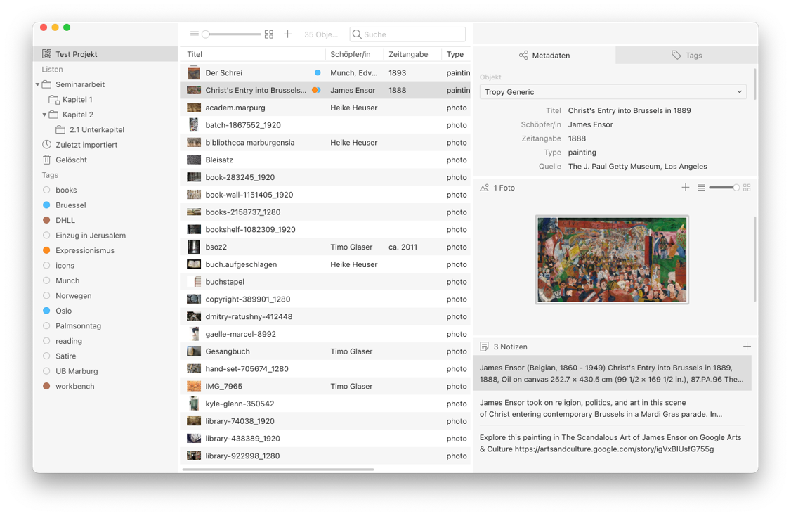 Bilder in Tropy organisieren mit Projekten, Listen und Tags