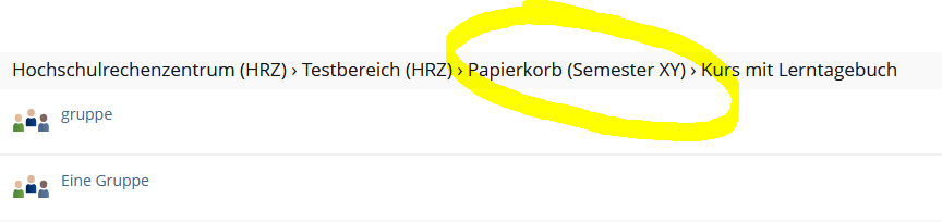 Screenshot: "Papierkorb" steht im Pfad.