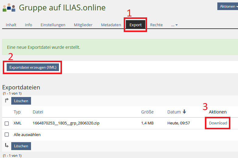 Screenshort Reiter Export