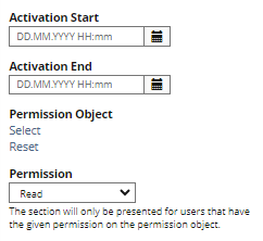 fields for start and end  of visibility as well as permission object
