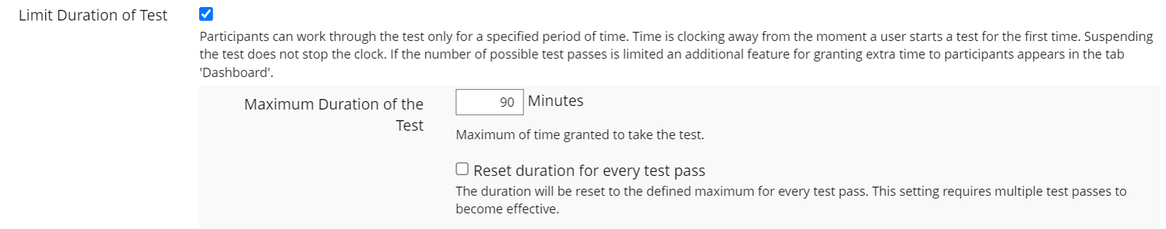 setting the test duration