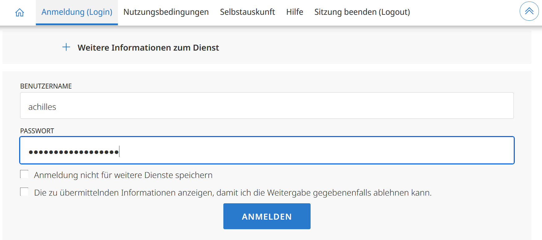 Screenshot der Login-Maske