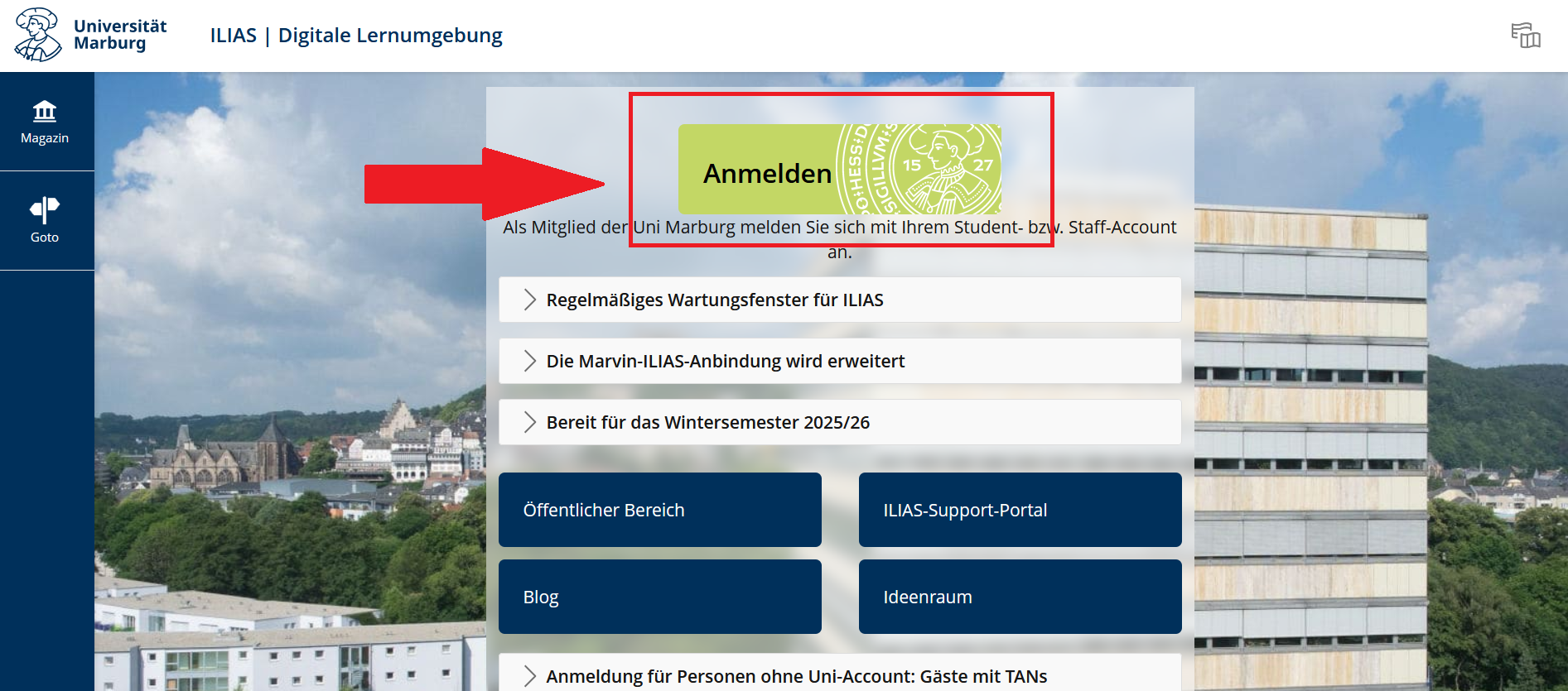 Screenshot Login-Bildschirm